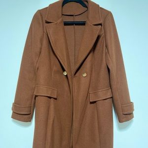 Brown/tan Knee Length Peacoat with Lapel Collar
